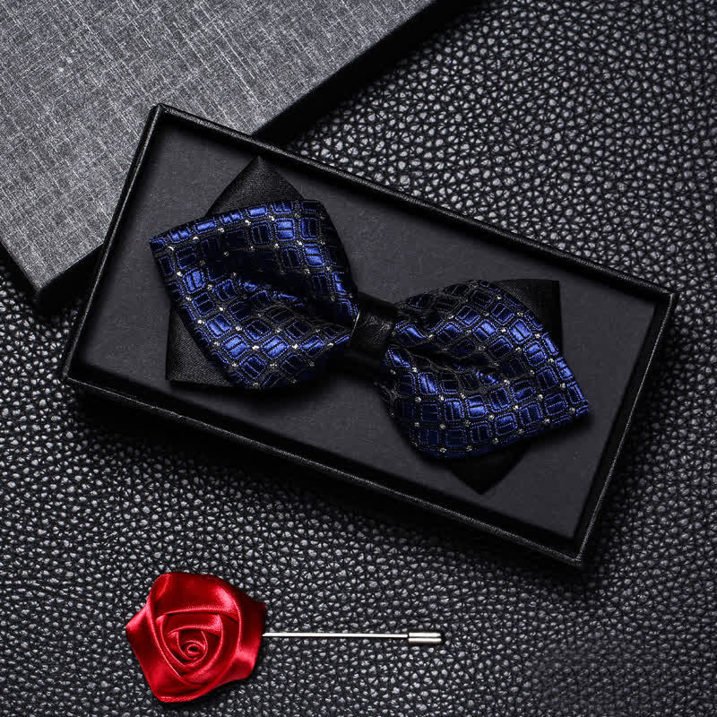 2Pcs Men's Vintage Double Pointy Wedding Bow Tie Set