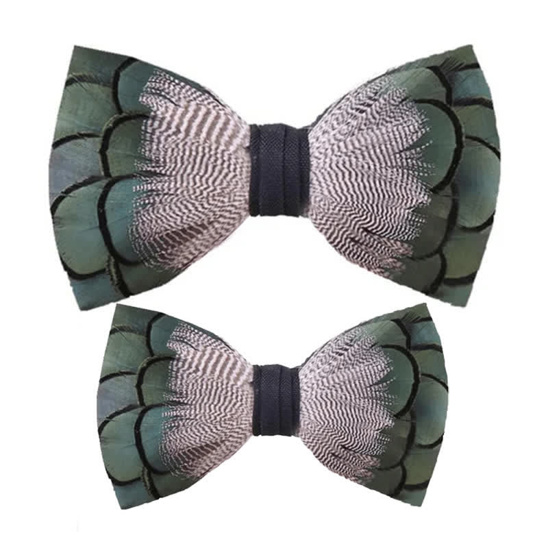 Kid's Green & White Mallard Duck Feather Bow Tie with Lapel Pin