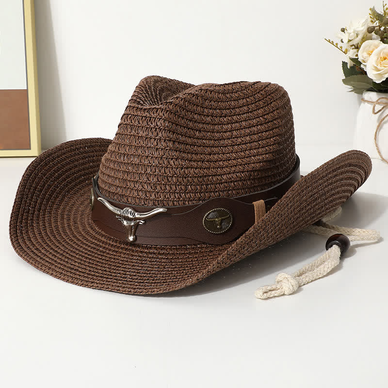 Cattle Decor Summer Beach Sunscreen Straw Hat