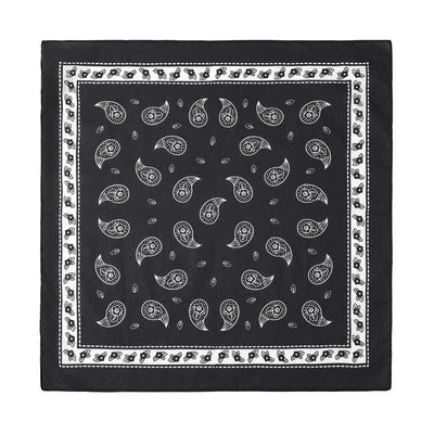 Black Tiny Paisley Square Scarf with Leather Lion Scarf Buckle