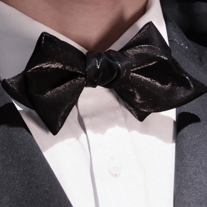 Men's Black Glossy Playful Beard Shape Bow Tie