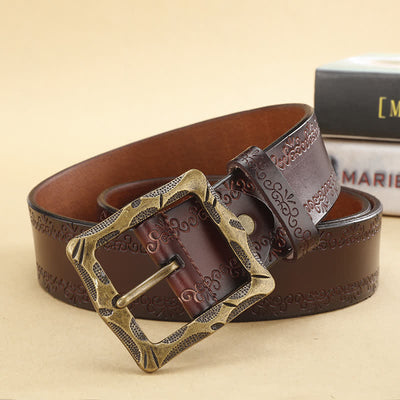 Floral Strap Rectangular Buckle Leather Belt