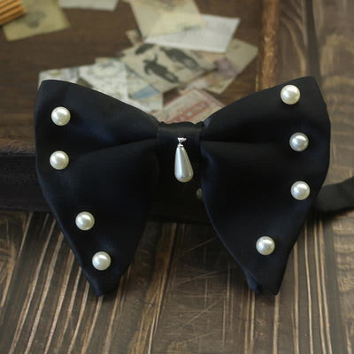 Men's Pearl Embellished Oversized Pointed Bow Tie