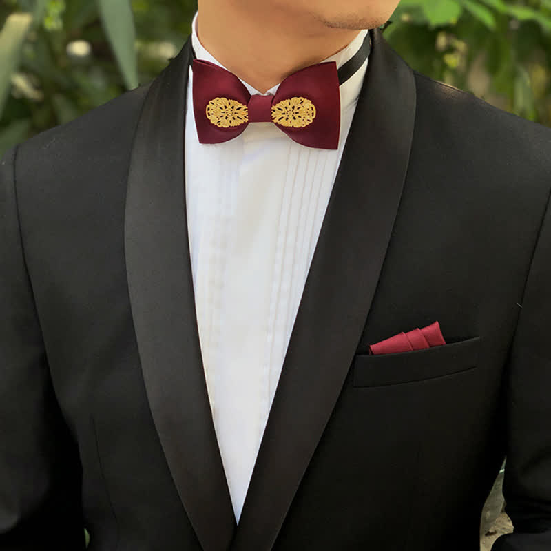 Men's Golden-Tipped Metal Wedding Bow Tie