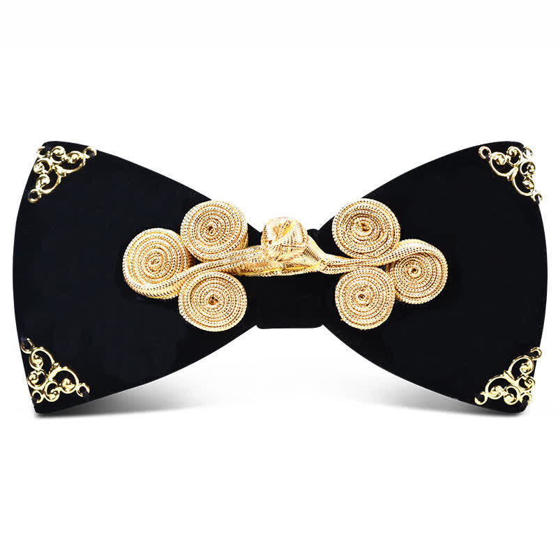 Men's Dark Burgundy Gold Metal Flower Leaves Bow Tie