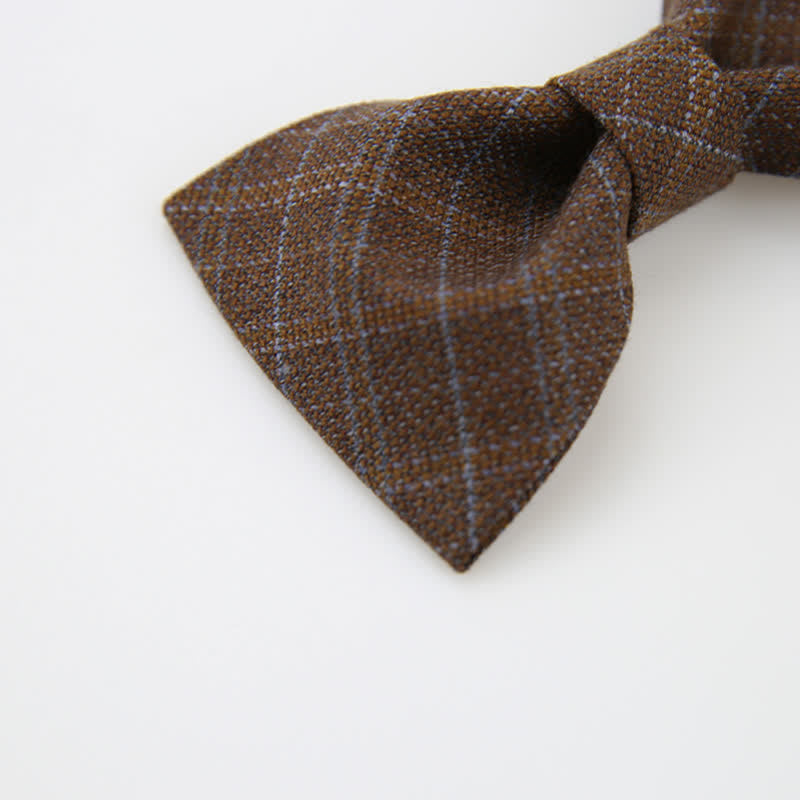 Men's British Style Vintage Dark Brown Plaid Bow Tie