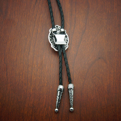 Western Texas Silver Star Carving Bolo Tie