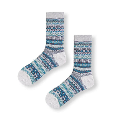 Ethnic Striped Print Cotton Crew Socks