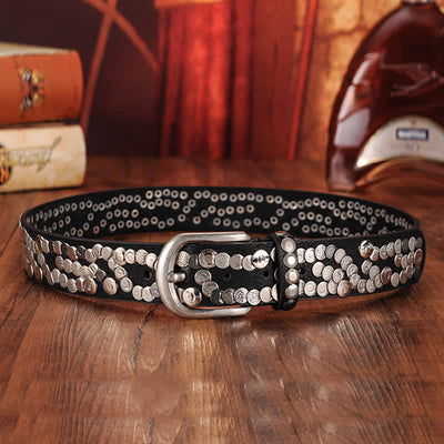 Women's Stylish Metal Plate Studded Leather Belt