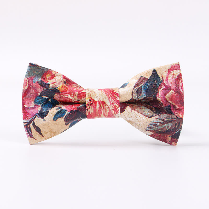 Men's Elegant Beauty Floral Leather Bow Tie