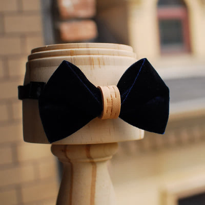 Men's Twisted Velvet Solid Color Leather Loop Bow Tie