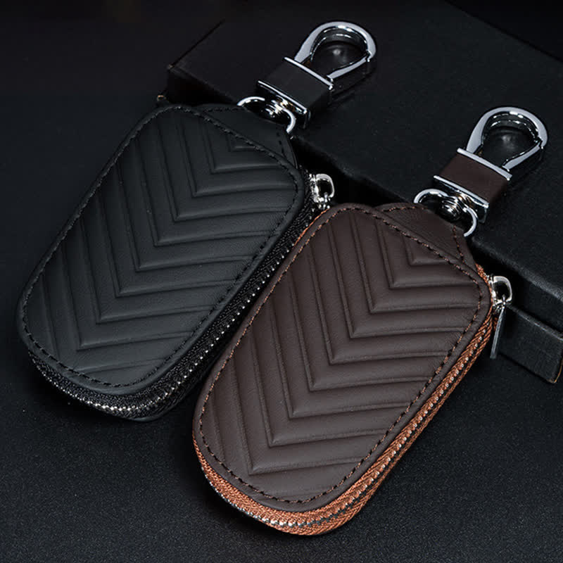 Multi-Functional Zipper V Pattern Leather Car Key Case