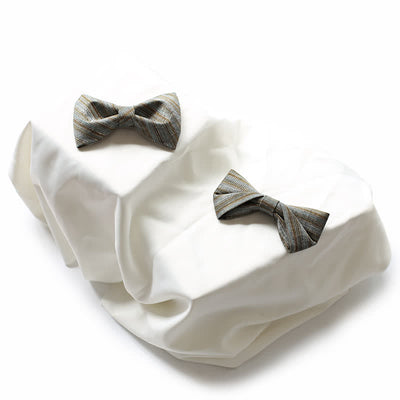 Men's Coffee Green Neutral Striped Bow Tie