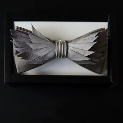 Men's Lifelike Silver & Gray Wings Shape Bow Tie