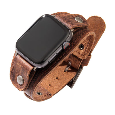 Punk Genuine Leather Bracelet Smart Watch Band