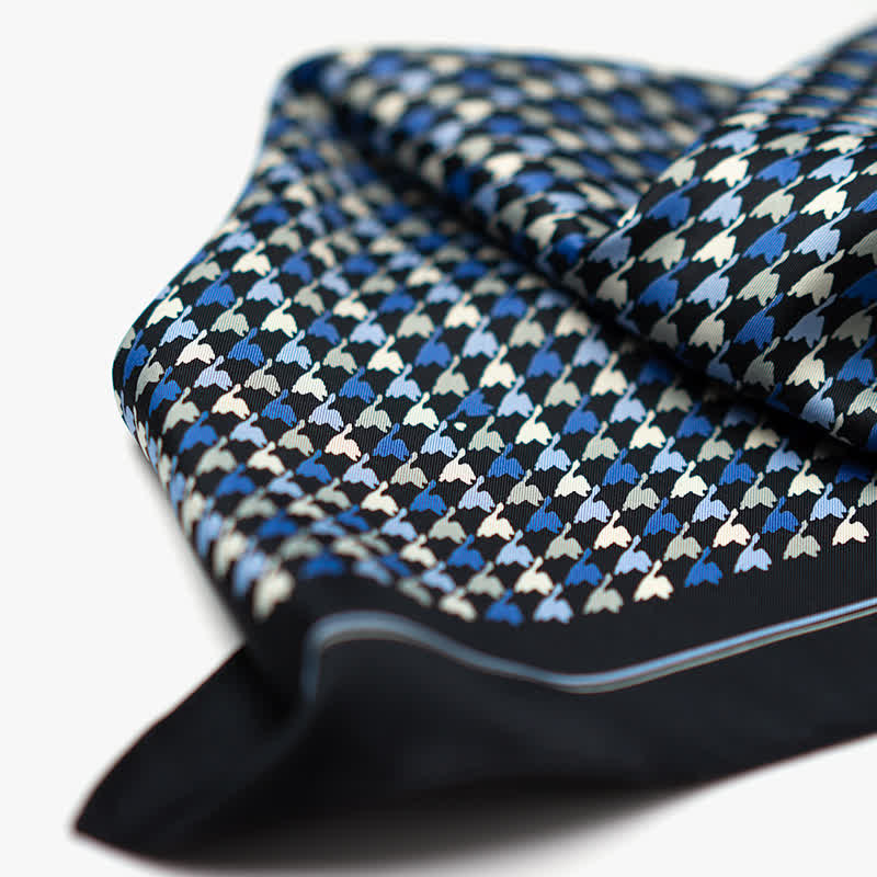 Navy & Blue Houndstooth Square Scarf with Scarf Buckle