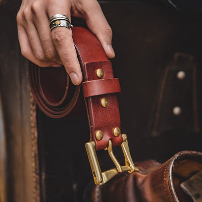 Men's Luxury Style Brass Buckle Leather Belt