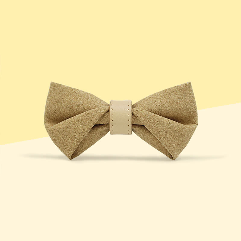 Men's Nature Wood Print Leather Loop Bow Tie