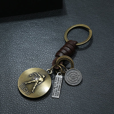 Vintage Woven 12 Constellation Pendant Leather Keychain