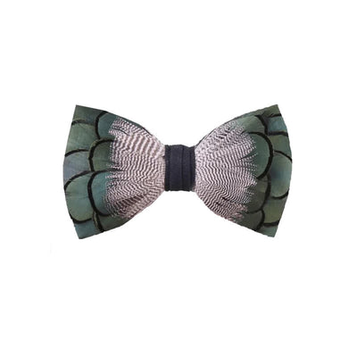 Green & White Mallard Duck Feather Bow Tie with Lapel Pin