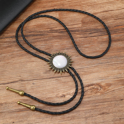 Cowboy Round Resin Gemstones Pendant Bolo Tie