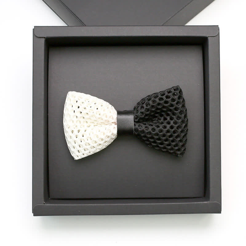 Men's Black & White Honeycomb Lattice Bow Tie