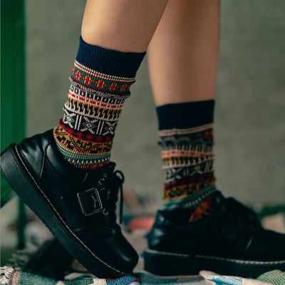 Men's Bold Colorful Knit Pattern Cotton Socks