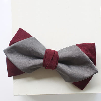 Men's Burgundy & Gray Double Layered Bow Tie