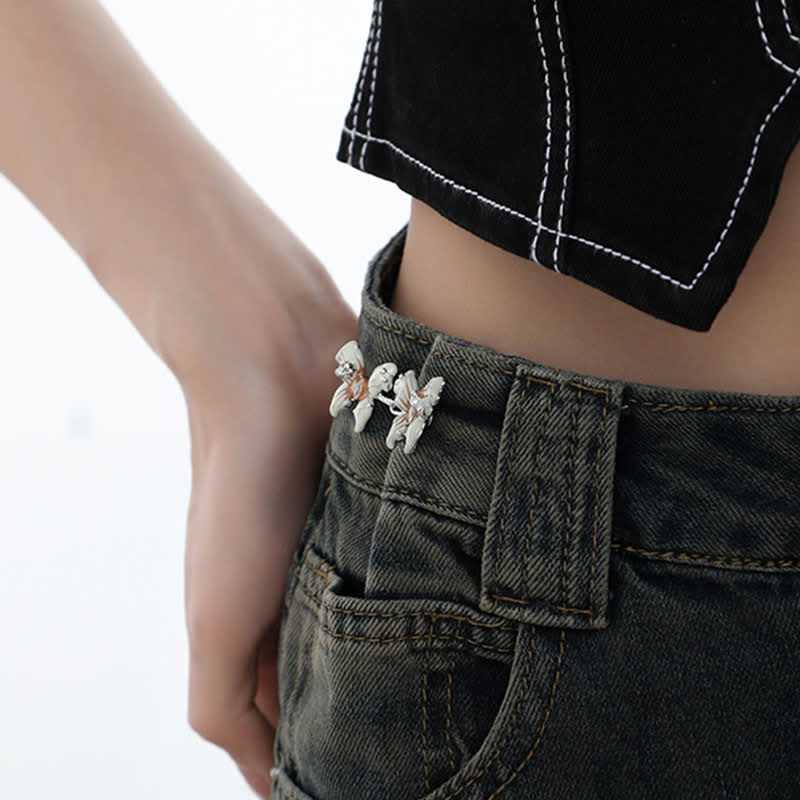 Women's White Butterfly Button Tightener Belt Clip