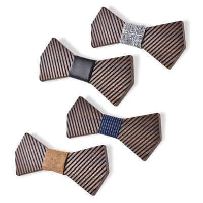 Men's Black Walnut Stylish Striped Wooden Bow Tie