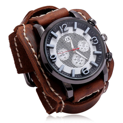 Men's Vintage Charm Bracelet Cuff Leather Watch