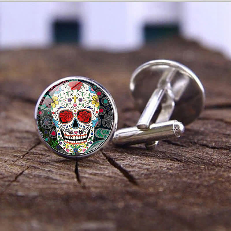 Men's Mexican Folk Art Sugar Skull Cufflinks