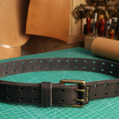 Men's Double Needle Buckle Casual Jean Leather Belt