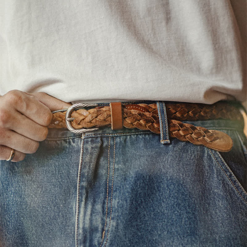 Men's Vintage Woven Vegetable Tanned Leather Belt