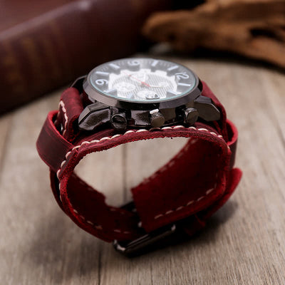 Men's Vintage Charm Bracelet Cuff Leather Watch