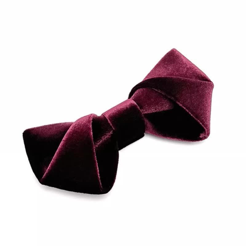 Men's Dark Red Series Solid Color Velvet Bow Tie