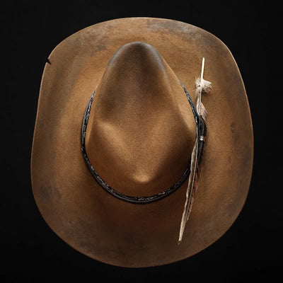 Paisley Leather Strap Feathers Wool Cowboy Hat