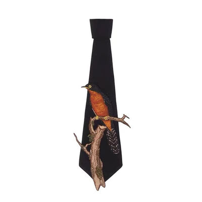 Women's Bird On A Branch Embroidered Zipper Necktie