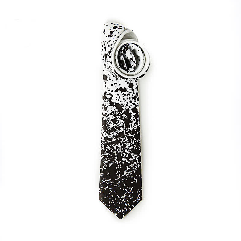 Men's Black & White Abstract Splash Ink Necktie