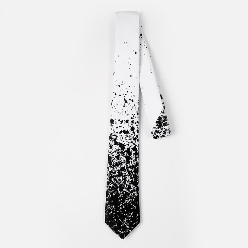 Men's Black & White Abstract Splash Ink Necktie