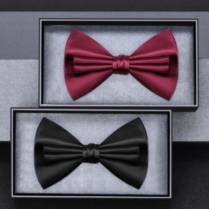 Men's Unique Double Layers Wrinkle Solid Color Bow Tie