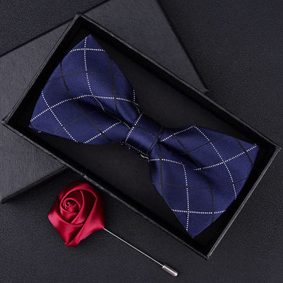 2Pcs Men's British Style Plaid Pattern Bow Tie Set