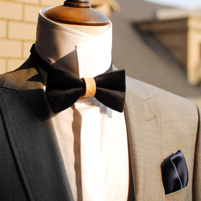 Men's Solid Color Graceful Velvet Leather Loop Bow Tie