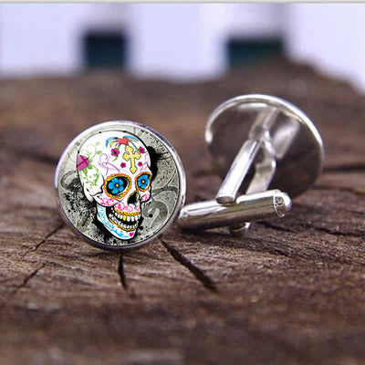 Men's Mexican Folk Art Sugar Skull Cufflinks