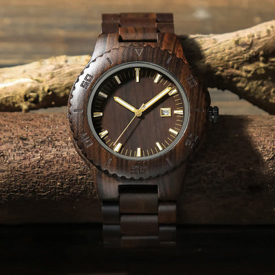 Men's Calendar Display Analog Quartz Wooden Watch