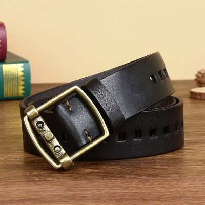 Unique Solid Brass Pin Buckle Leather Belt