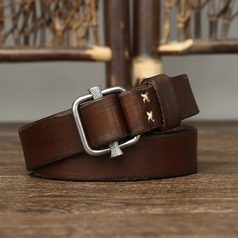 Retro Distressed Adjustable Smooth Buckle Leather Belt