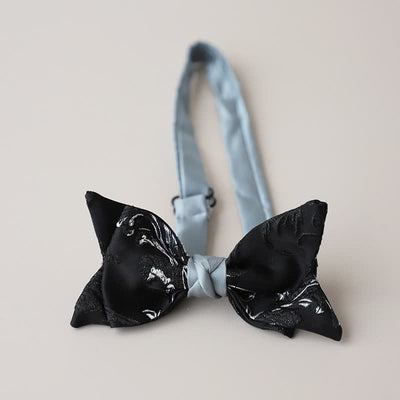 Men's Black & White Floral Embroidery Bow Tie