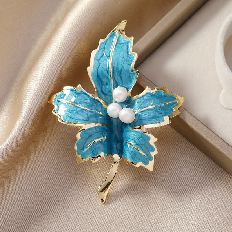 Women's Faux Pearl Maple Leaf Glaze Brooch