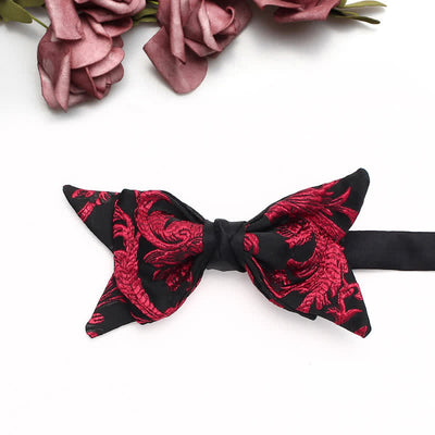 Men's Black & Red Vine Floral Pattern Bow Tie